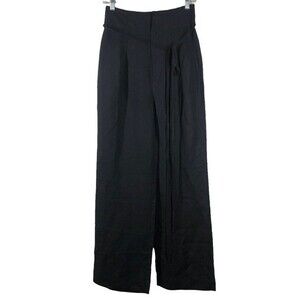 Hansen & Gretel Josiah Pants in Black Linen Blend Pleated Tie Detail Small